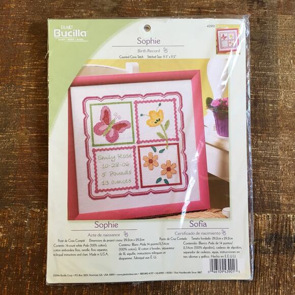 Bucilla Birth Record Announcement Baby Girl Counted Cross Stitch Sophie NEW - Picture 1 of 4